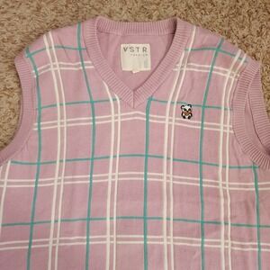 VSTR Premium Panda Embroidered‎ Logo Plaid Sweater Vest Modern Nomad Mens L